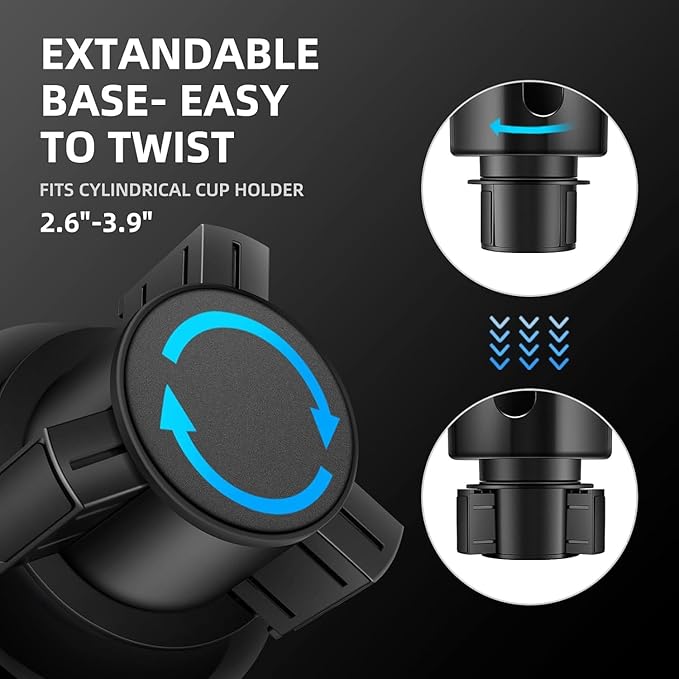 Car Cup Holder Expander Adapter with Adjustable Base