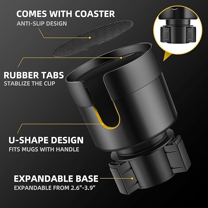 Car Cup Holder Expander Adapter with Adjustable Base